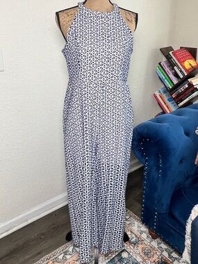 Sleeveless Navy and White Halter Jumpsuite